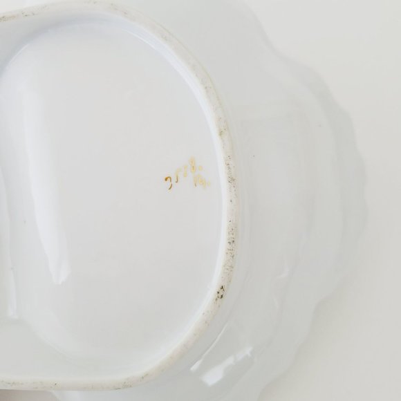 Vintage Victorian Dual Serving Centerpiece Bowl Yellow Rose Green Edge Gold Trim - Picture 7 of 16